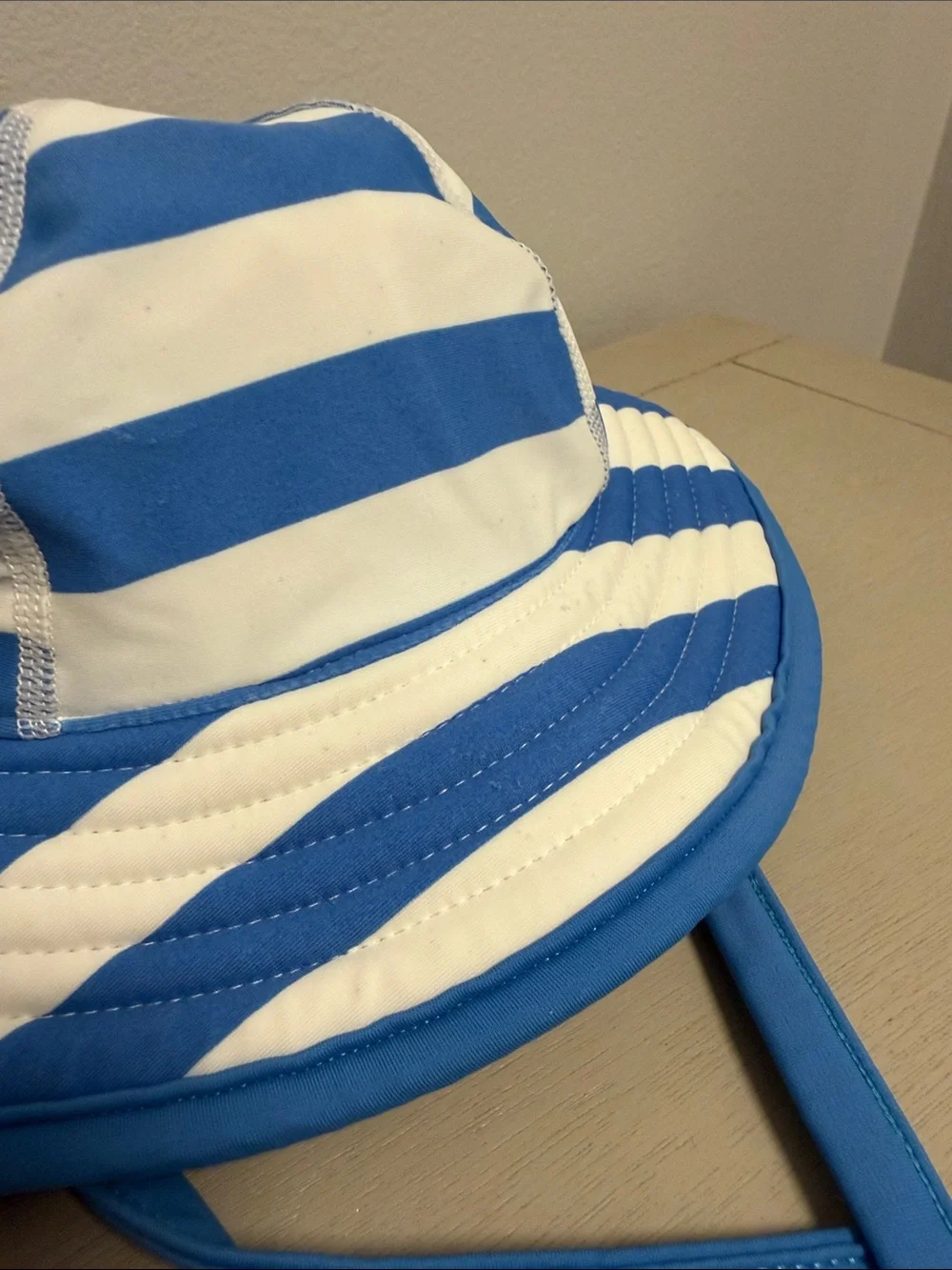 Hanna Andersson XXS Blue White Striped Swim Sun Hat Bucket Chin Strap Beach